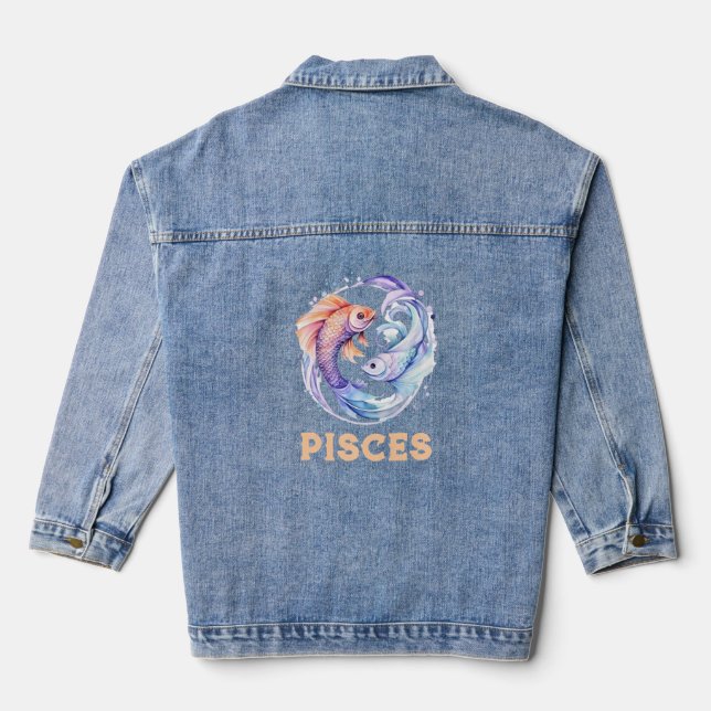 Pisces Zodiac Women's Denim Jacket Jeansjacke (Rückseite)