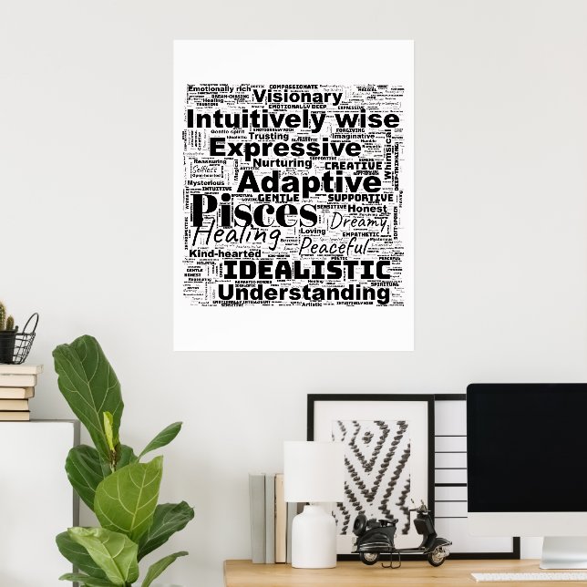 Pisces Zodiac Word Cloud - Inspiration Foto Art Poster (Heimbüro)