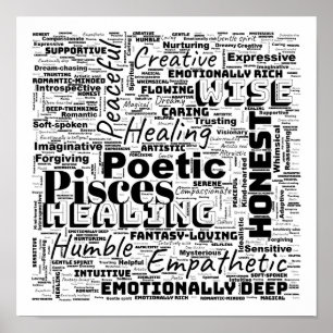 Pisces Zodiac Word Cloud Inspiration (S-M) Poster