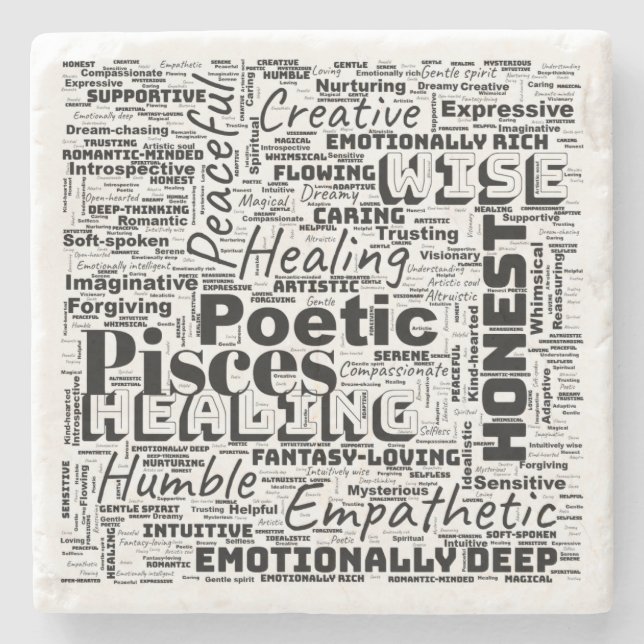Pisces Zodiac Word Cloud Inspiration Steinuntersetzer (Vorderseite)