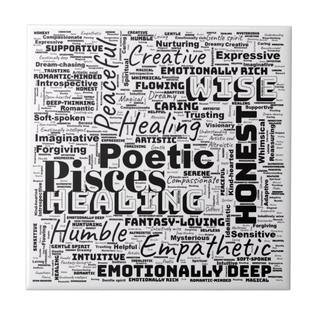 Pisces Zodiac Word Cloud Inspirational Photo Tile Fliese (Vorderseite)