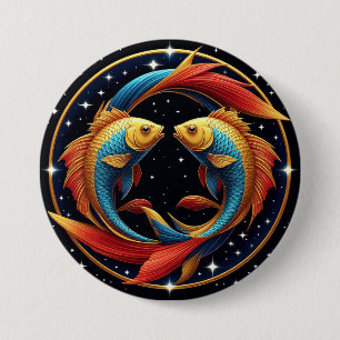 Pisces Zodiac-Zeichen im kosmischen künstlerischen Button