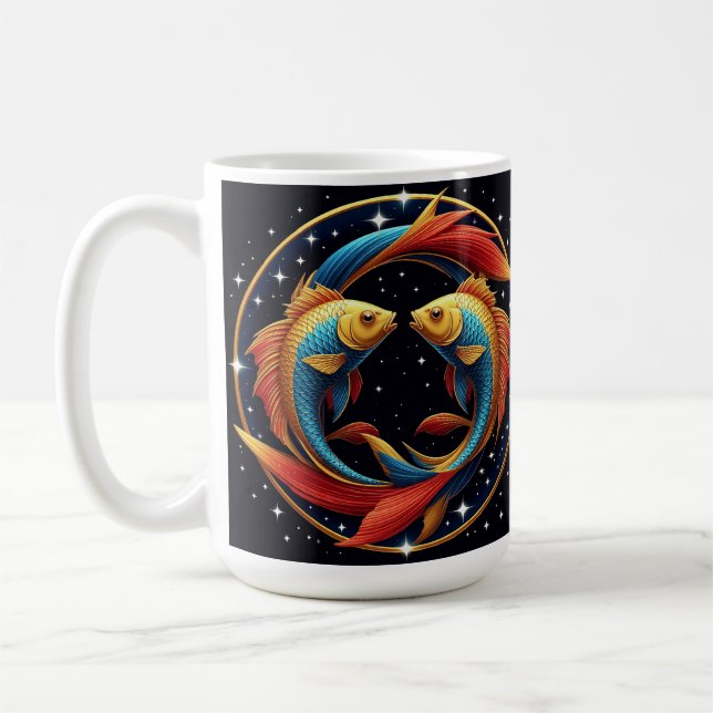 Pisces Zodiac-Zeichen im kosmischen künstlerischen Kaffeetasse (Links)
