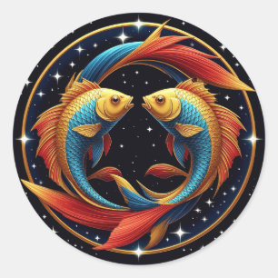 Pisces Zodiac-Zeichen im kosmischen künstlerischen Runder Aufkleber