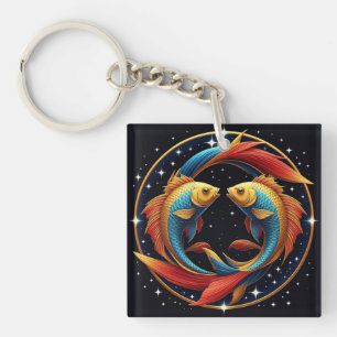 Pisces Zodiac-Zeichen im kosmischen künstlerischen Schlüsselanhänger