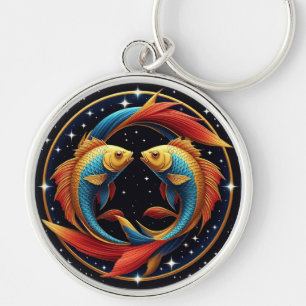 Pisces Zodiac-Zeichen im kosmischen künstlerischen Schlüsselanhänger
