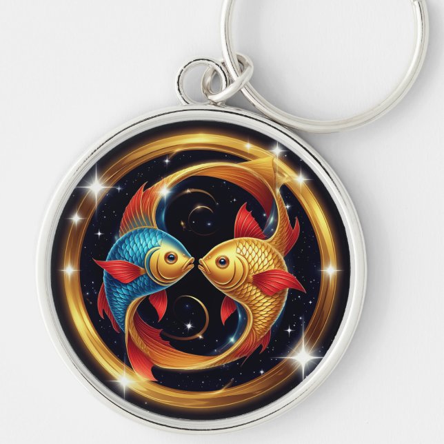 Pisces Zodiac-Zeichen im kosmischen künstlerischen Schlüsselanhänger (Vorne)