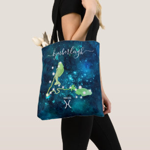 Pisces Zodiac-Zeichen Kosmische Monogramm Name Aqu Tasche