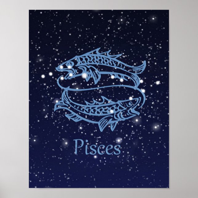 Pisces Zodiac-Zeichen und Konstellation Poster (Vorne)