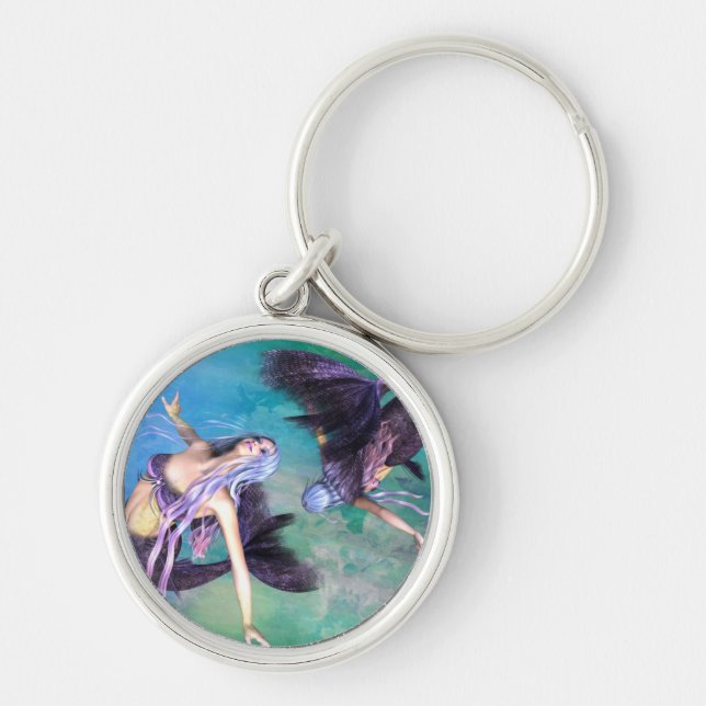 Pisces - Zwei Meerjungfrauen schwimmen in einer Sc Schlüsselanhänger (Vorne)