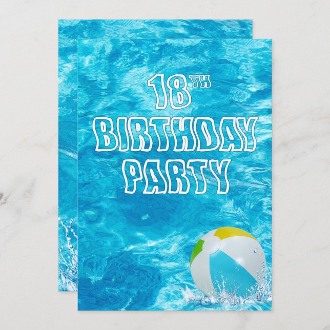 Piscine 18e anniversaire Invitation de fête (Devant / Derrière)