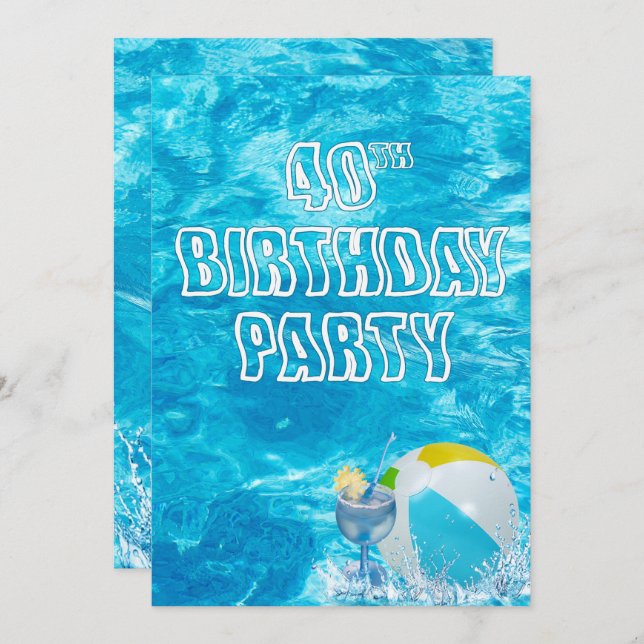 Piscine 40e anniversaire Invitation de fête (Devant / Derrière)