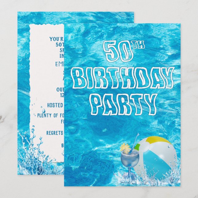 Piscine 50e anniversaire Invitation de fête (Devant / Derrière)