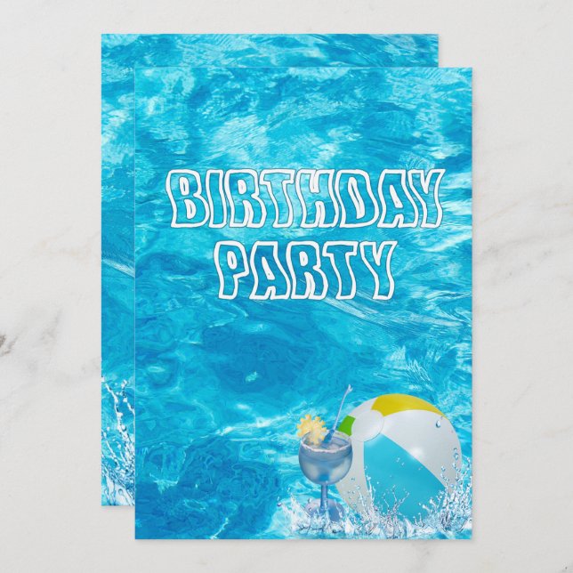 Piscine Anniversaire Invitation (Devant / Derrière)