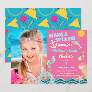 Piscine anniversaire photo invitation pour fille
