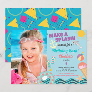 Piscine anniversaire photo invitation pour fille