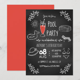 Piscine d'été Chalkboard Invitation de fête d'anni