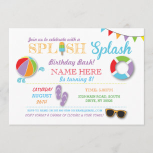 Piscine Fête Naissance Splish Splash Invitation