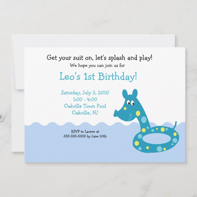 PISCINE Fête Tube 5x7 Invitations d'anniversaire (Devant)