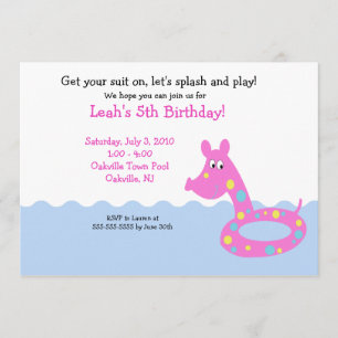 PISCINE Fête Tube 5x7 Invitations d'anniversaire