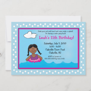 PISCINE Fille à peau foncée 5x7 Invitations d'anni