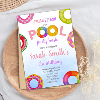 Piscine rose et violet Invitation Anniversaire