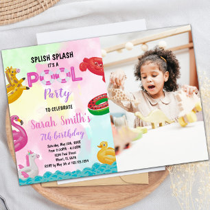 Piscine rose Invitations d'anniversaire avec photo