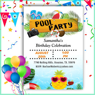 Piscine tropicale Anniversaire Invitation