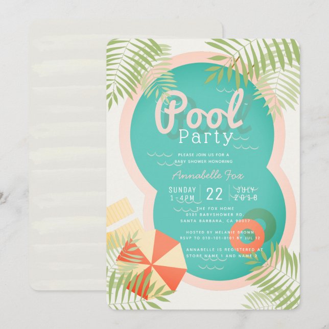 Piscine tropicale Baby shower beige Invitation (Devant / Derrière)