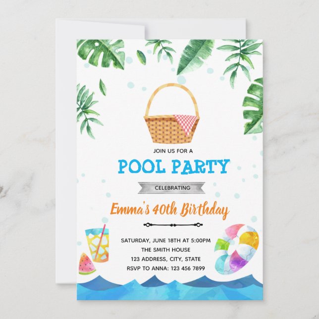 Piscine tropicale brunch invitation (Devant)