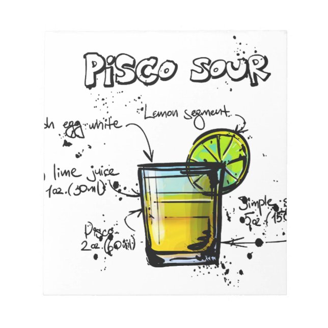 Pisco Sour Cocktail Rezept Notizblock (Vorderseite)