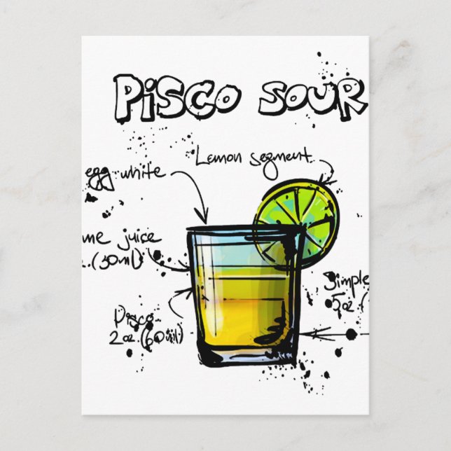 Pisco Sour Cocktail Rezept Postkarte (Vorderseite)