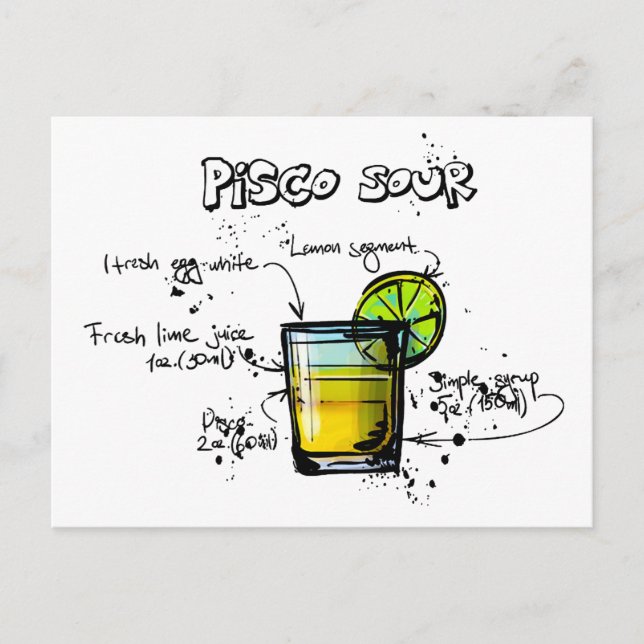 Pisco Sour Cocktail Rezept Postkarte (Vorderseite)