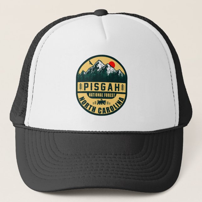 Pisgah National Forest NC Retro Sunset Souvenirs Truckerkappe (Vorderseite)