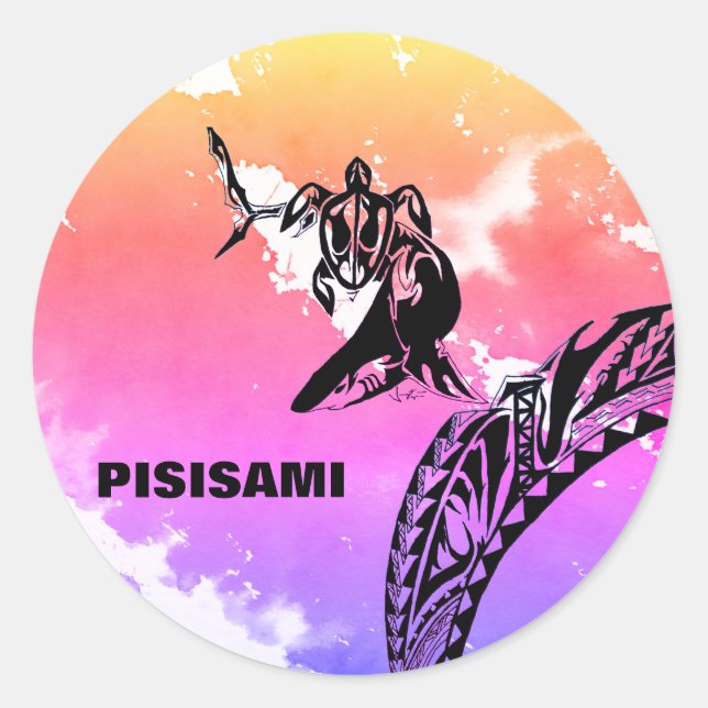 Pisisami Schildkröte und Hai-Rundsticker Runder Aufkleber (Vorderseite)