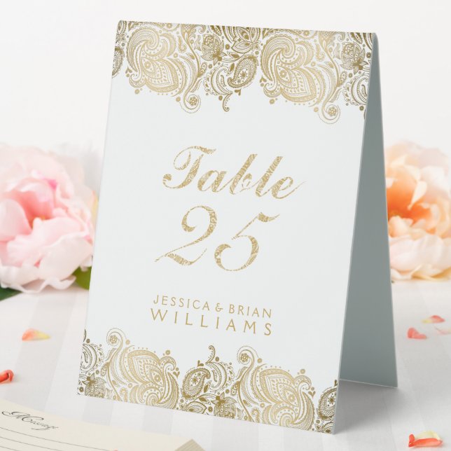 Pisley aus Gold und Weiß Tischaufsteller (In Situ (Hochzeit))