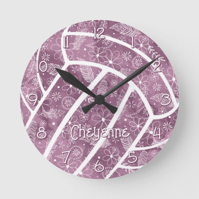 Pisleys Feathers Blume Pflaumenvolleyball Runde Wanduhr (Vorderseite)