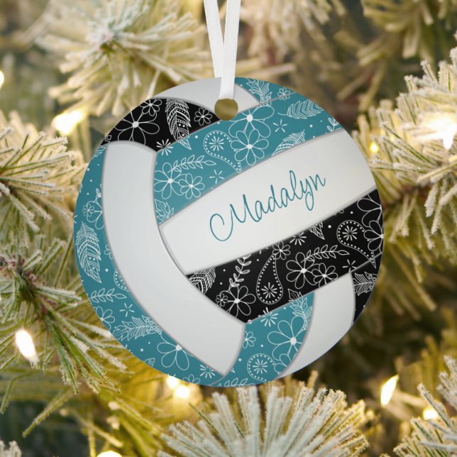 Pislies Federn aquamarine schwarze Volleyball Ornament Aus Metall (InSitu)
