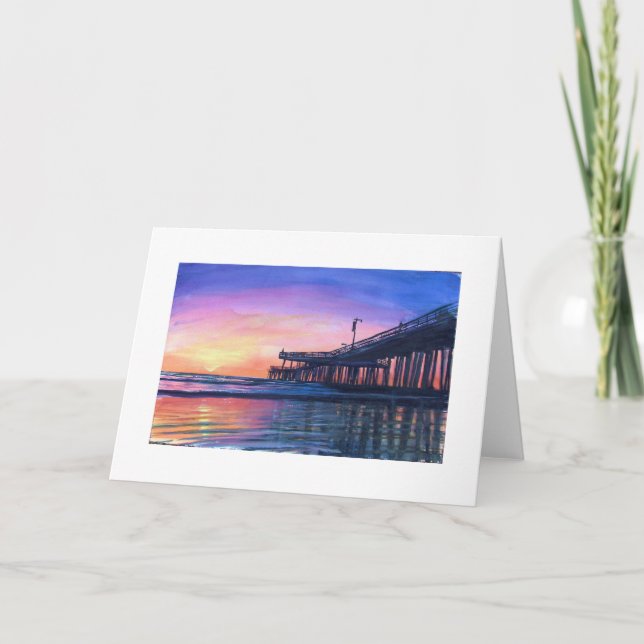 "Pismo Strand-Pier" SONNENUNTERGANG Gruß-Karte u. Karte (Vorderseite)