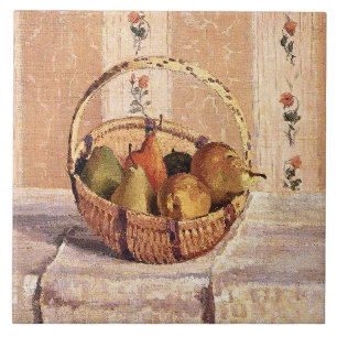 Pissarro - Äpfel und Birnen in einem runden Korb, Fliese