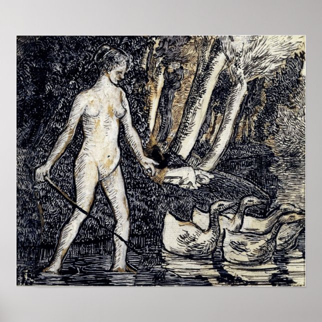 Pissarro - Baden mit Gänsen 1895 Poster (Vorne)