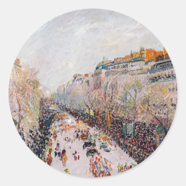 Pissarro - Montmartre, Mardi Gras am Boulevard Runder Aufkleber (Vorderseite)