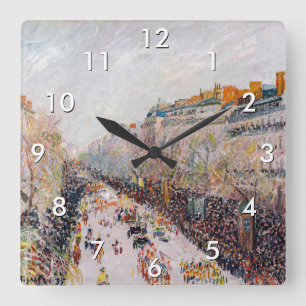 Pissarro - Montmartre, Mardi Gras auf dem Boulevar Quadratische Wanduhr