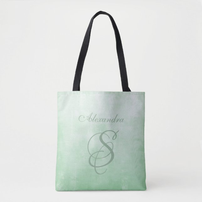 Pistachio Gray stilvolle rustikale Monogramm Tasche (Vorderseite)