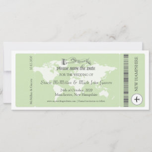 Pistachio Green Boarding Pass Save the Date