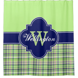 Pistachio Navy Pink Madras Kariert 1ICB Ribbon Nam Duschvorhang