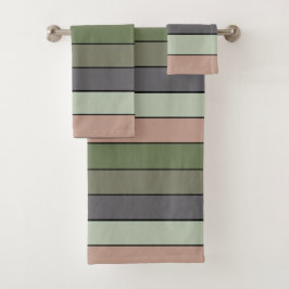 Pistachio Nut Muschel Green Peach Lila Streifen Badhandtuch Set