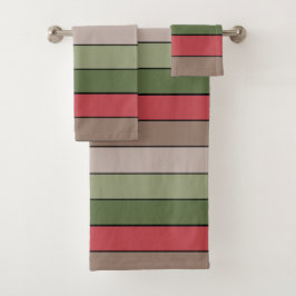 Pistachio Nut Muschel Green Red Brown Streifen Badhandtuch Set