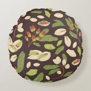Pistachio Nuts: Schwarz Hand Gezeichnet Nahtlos. Rundes Kissen
