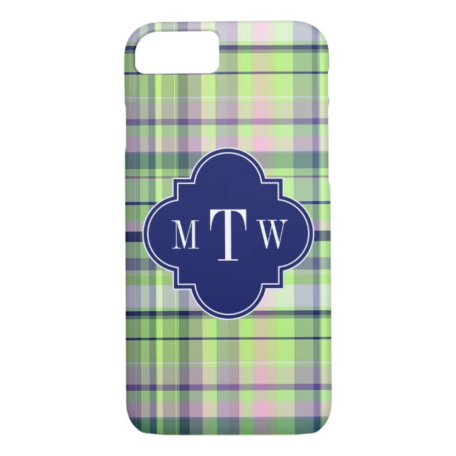 Pistachio Pink Navy Welpe Madras Monogram Case-Mate iPhone Hülle (Rückseite)